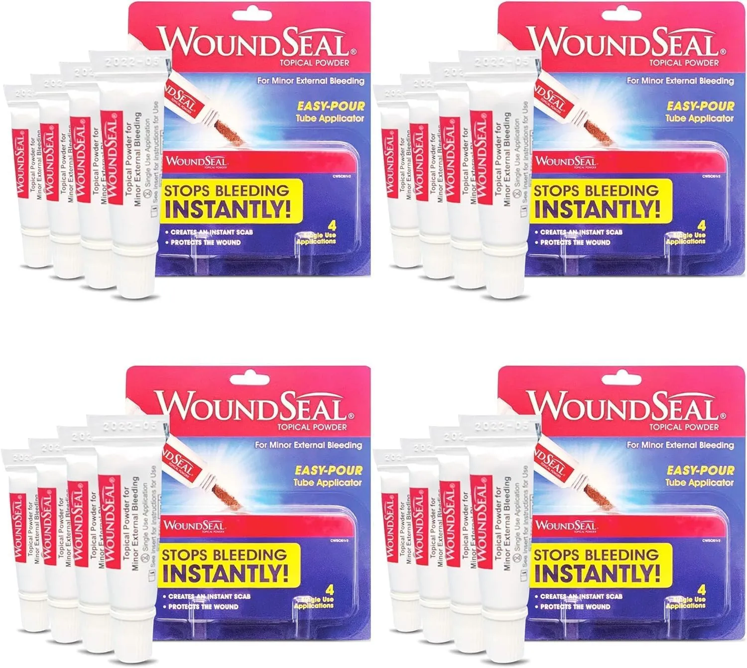 Powder 4 Each (Pack of 4) - Wound Care First Aid for Cuts, Scrapes and Abrasions - Stops Bleeding in Seconds Without Stitches or Bandages