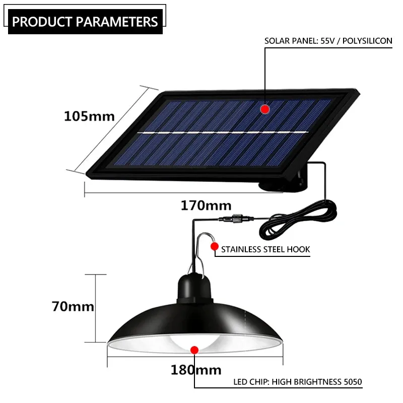 Powerful Double Head Solar Pendant Light – Indoor & Outdoor Solar Lamp with Remote Control, Warm/White Light for Camping, Garden, Yard