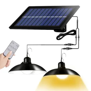 Powerful Double Head Solar Pendant Light – Indoor & Outdoor Solar Lamp with Remote Control, Warm/White Light for Camping, Garden, Yard
