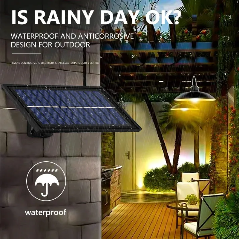 Powerful Double Head Solar Pendant Light – Indoor & Outdoor Solar Lamp with Remote Control, Warm/White Light for Camping, Garden, Yard