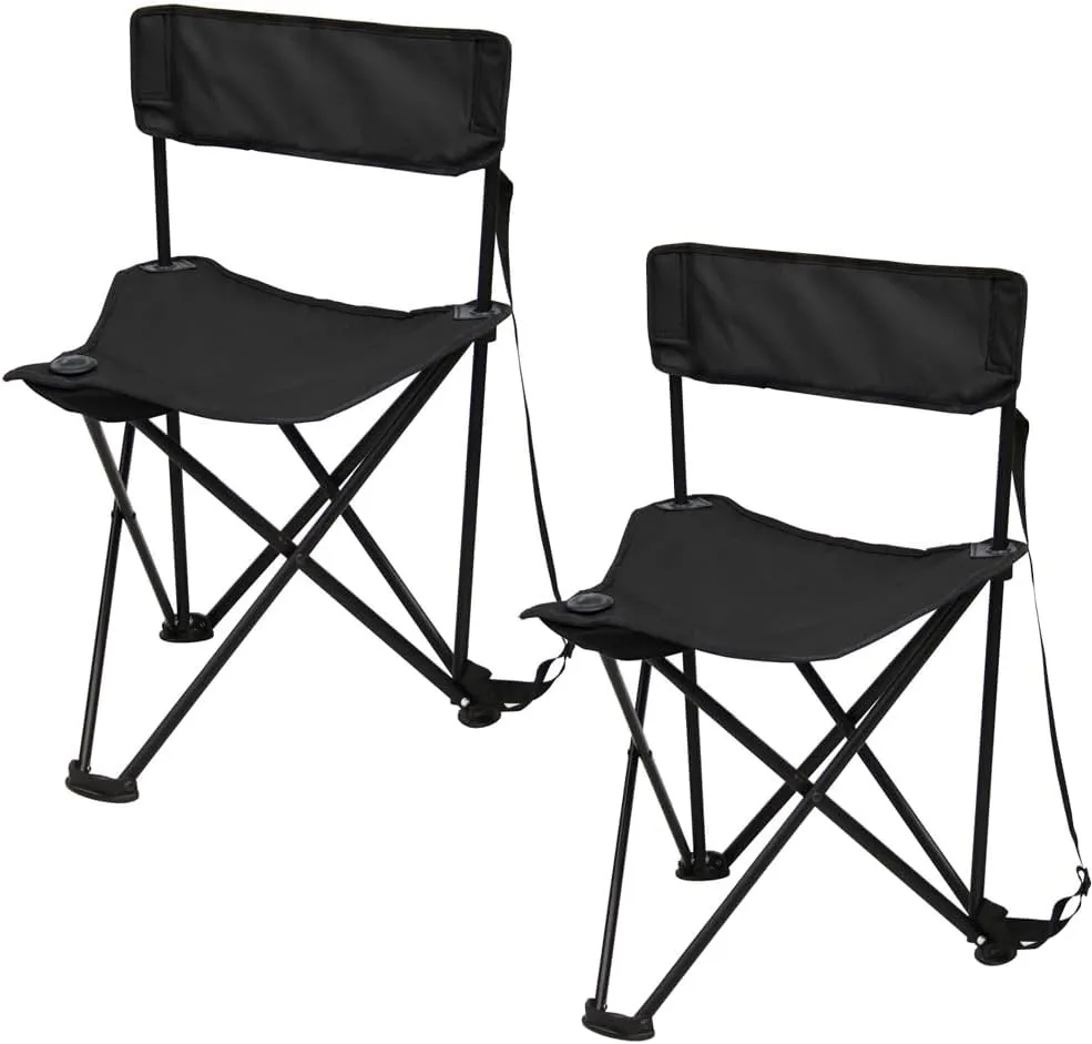 Preferred Nation Tripod Stool seat with backrest. Collapsible, Lightweight, and Portable with Built in Shoulder Carry Strap (Set of 2)