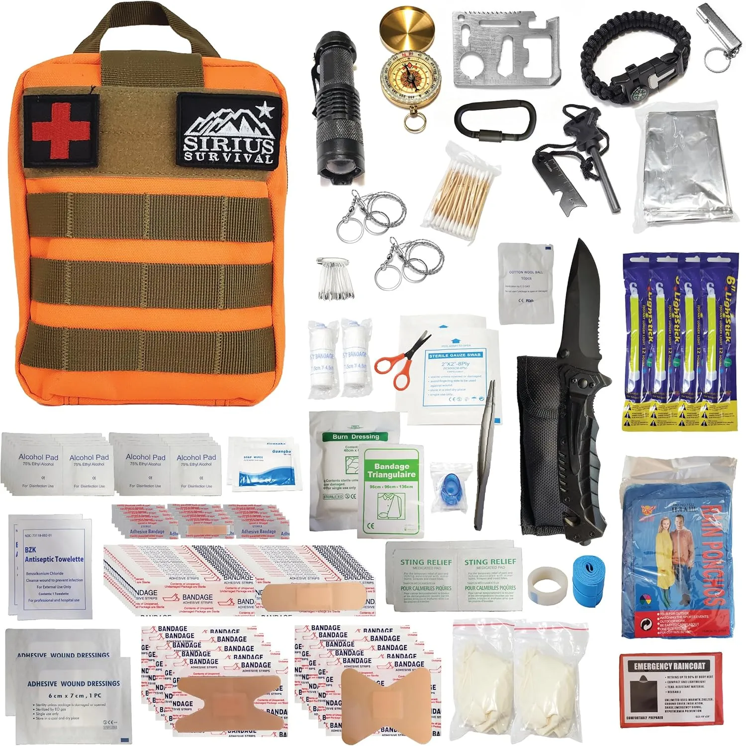 Premium 250 Piece Molle Survival & First Aid Kit - Outdoor Emergency Gear & Trauma Bag for Camping Hiking Hunting Car Cabin and Other Adventures