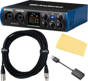PreSonus Studio 24c 2x2 Audio Interface Bundle with XLR Cable, USB-C Adapter, and Austin Bazaar Polishing Cloth