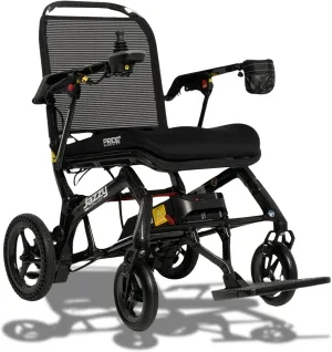Pride Mobility Jazzy Ultra Light Folding Travel Power Chair - 300 lbs Capacity, 3.69 mph, Lightweight Foldable Electric Wheelchair for Travel Seniors, Adults – 10Ah Airline-Approved Battery (Black)