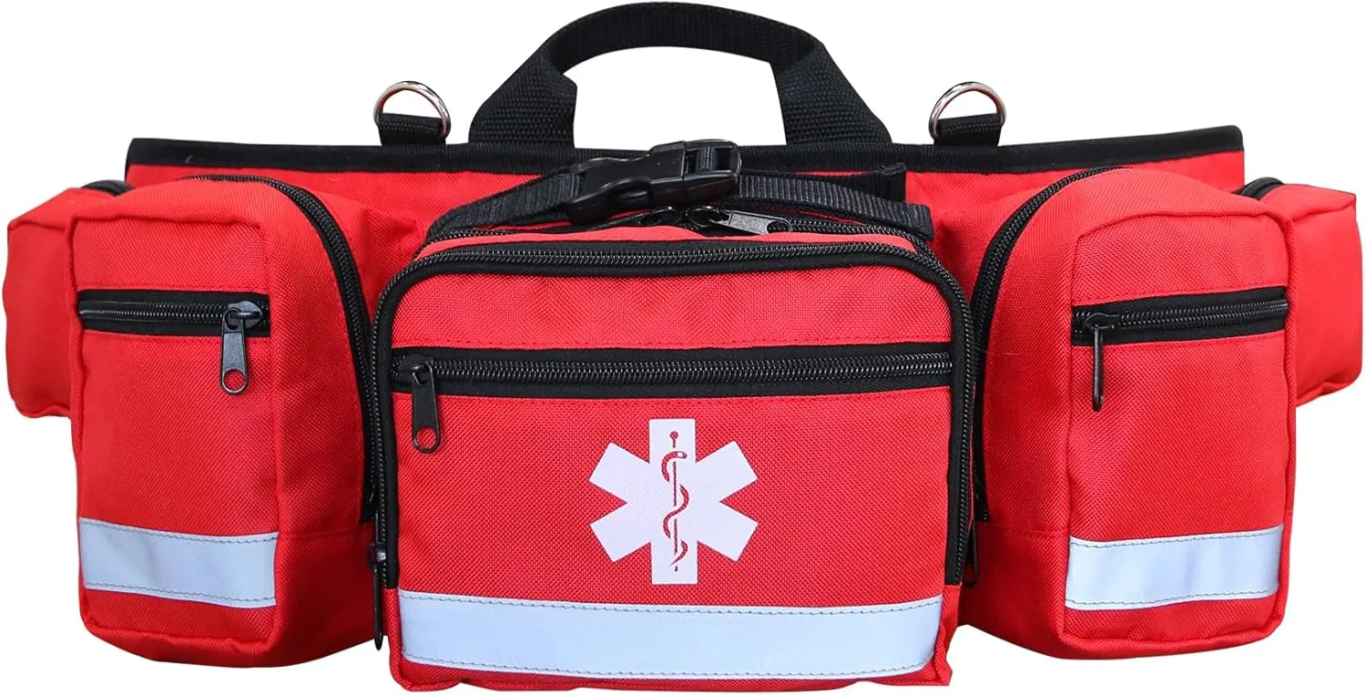 Professional First Aid Waist Pack,Medical Trauma Bag with Reflective,Portable First Aid Fanny Pack - for Emergency at Home,Outdoors,Hiking,Red