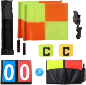 Professional Soccer Referee Kit with Linesman Flag Whistle Compact Foam Handle Accessories for Outdoor Sports