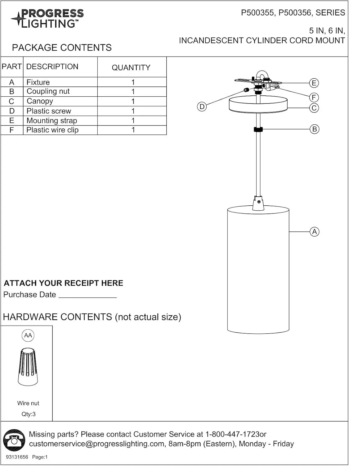 Progress Lighting P500356-031 6IN CYL RNDS Cylinder, Black, 12.00x6.00x6.00