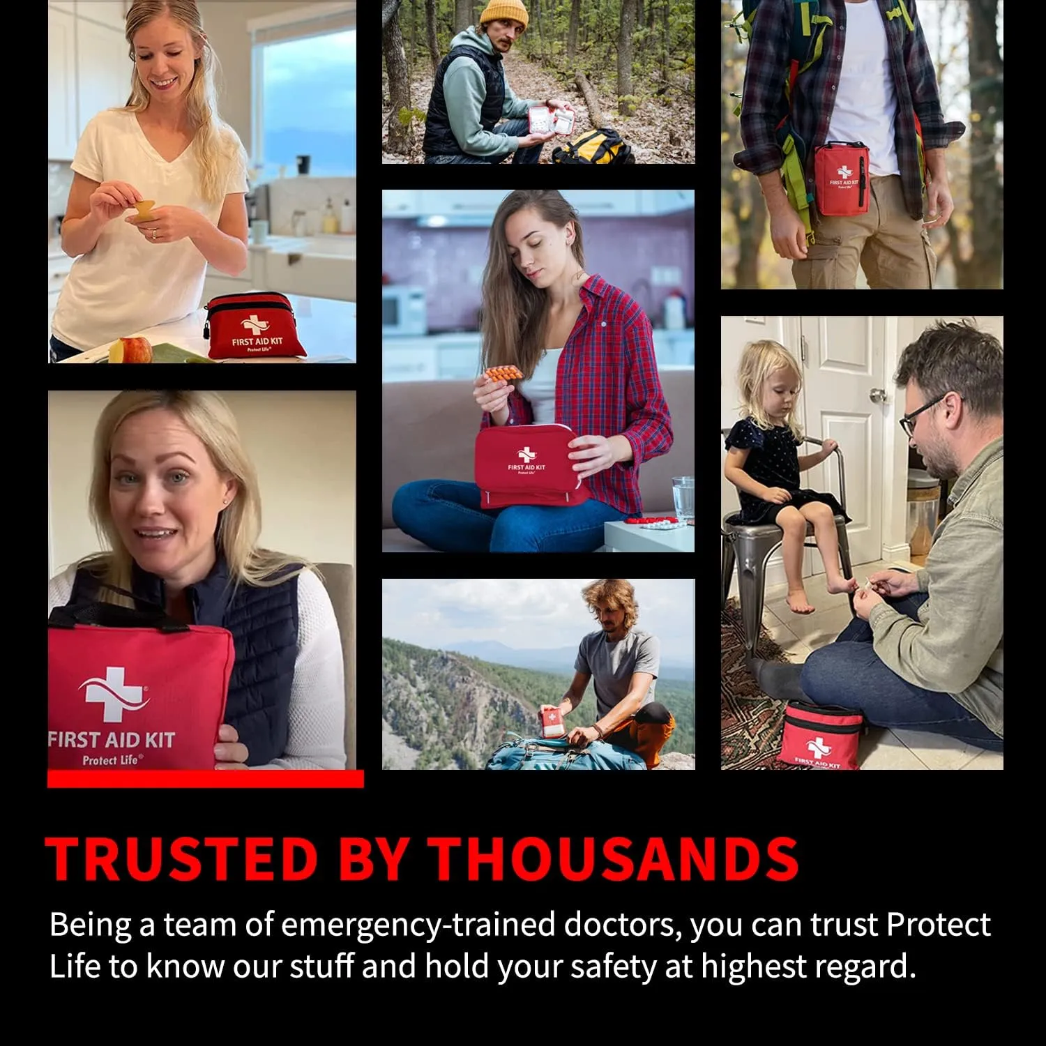 Protect Life First Aid Kit for Home/Business, HSA/FSA Eligible Emergency Kit | Mini Travel First Aid Kit | Camping First Aid Kit Hiking | Small First Aid Kit for Car | Survival Medical Kit - 100pcs