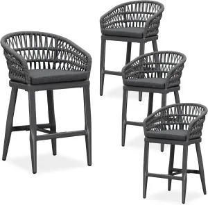 PURPLE LEAF Outdoor Rattan 24" Counter Height Bar Stools Set of 4, Aluminum Bar Chair Patio Barstool Modern Upholstered with Backrest for Indoor and Outdoor Set, Kitchen Island, Grey