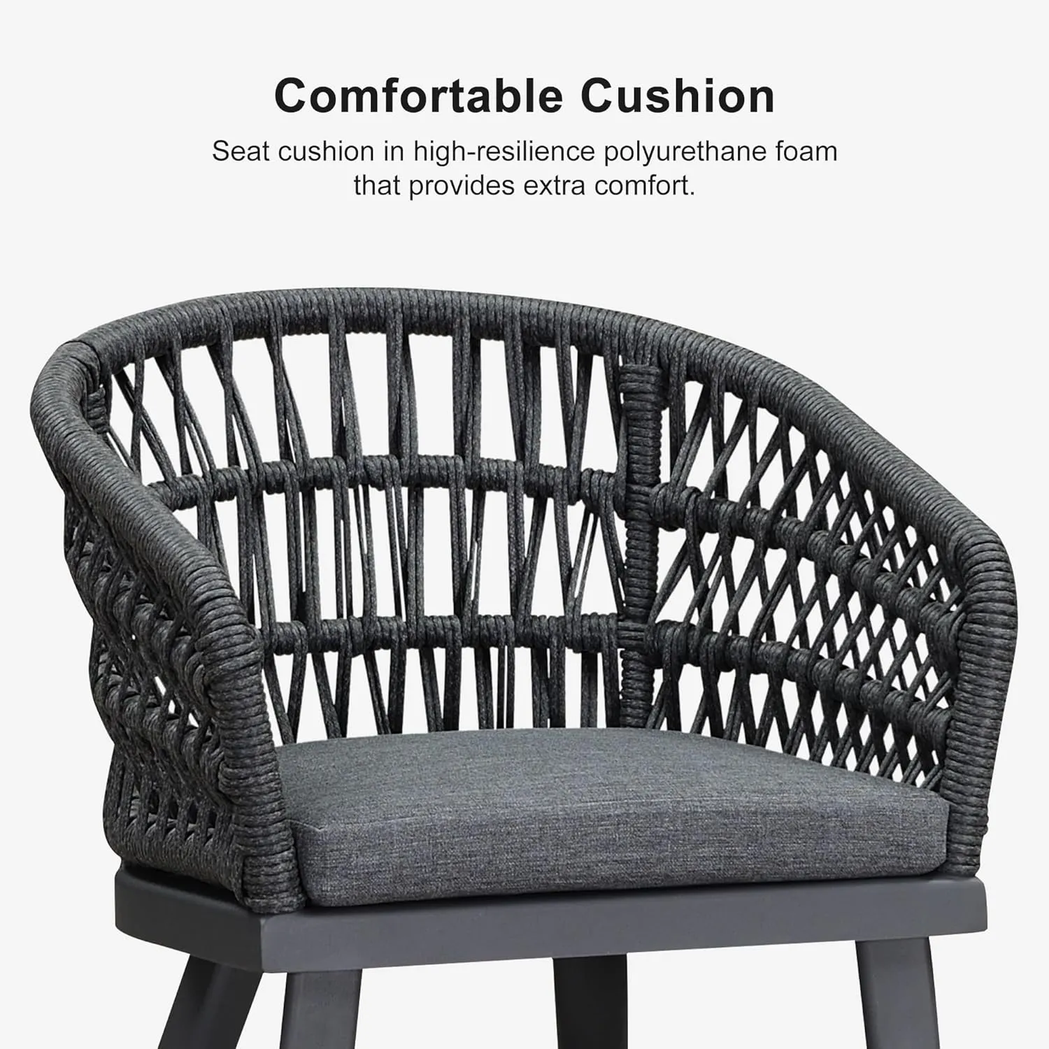 PURPLE LEAF Outdoor Rattan 24" Counter Height Bar Stools Set of 4, Aluminum Bar Chair Patio Barstool Modern Upholstered with Backrest for Indoor and Outdoor Set, Kitchen Island, Grey