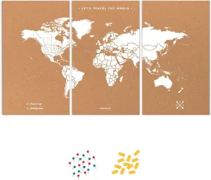 Push Pin Travel Map Kit Includes: Cork World Travel Map, Double Side tape, Pins. Gift for Travelers (White, Puzzle M Standard)
