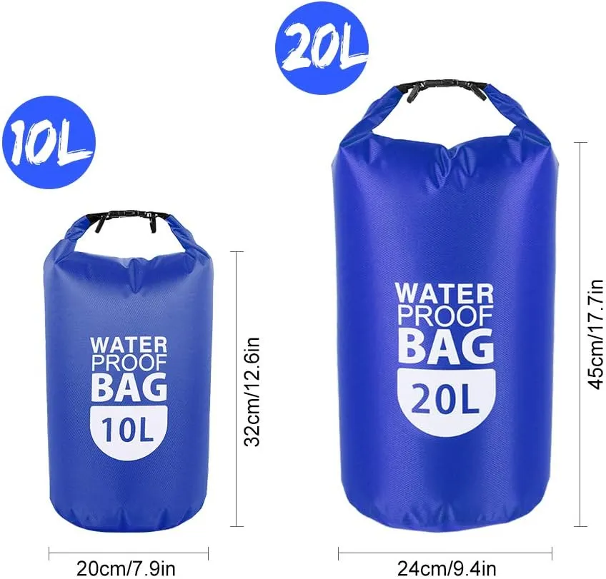 PVC Dry Waterproof Bag Roll Top Dry Bag 10L/20L Water Sports Storage Bag Lightweight Dry Sack