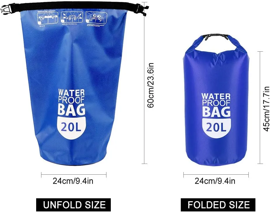 PVC Dry Waterproof Bag Roll Top Dry Bag 10L/20L Water Sports Storage Bag Lightweight Dry Sack