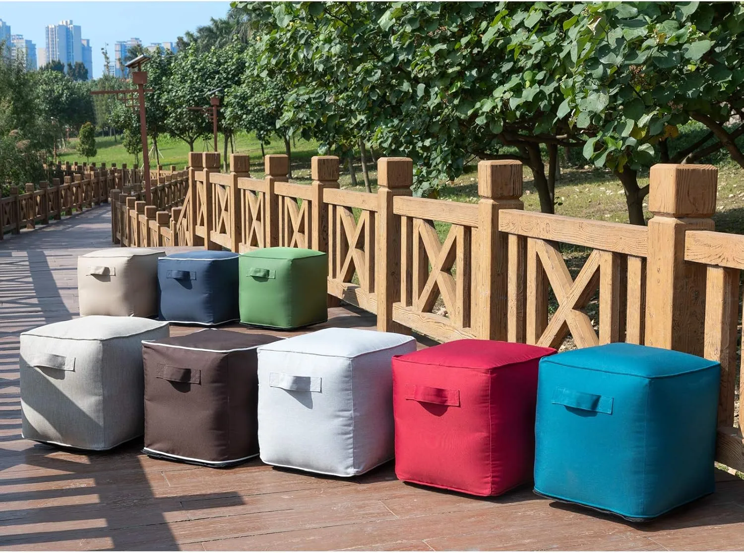 QILLOWAY Indoor/Outdoor Inflatable Stool, Ottoman Pouf Cube 16",All Weather Foot Rest for Camping or Home (Coffee)