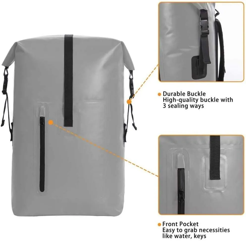 qiuqiu Waterproof Dry Bags Backpack, 40L Heavy Duty Roll-Top Closure Travel Backpack for Boating, Beach, Kayaking, Skiing, Fishing, Camping, Swimming