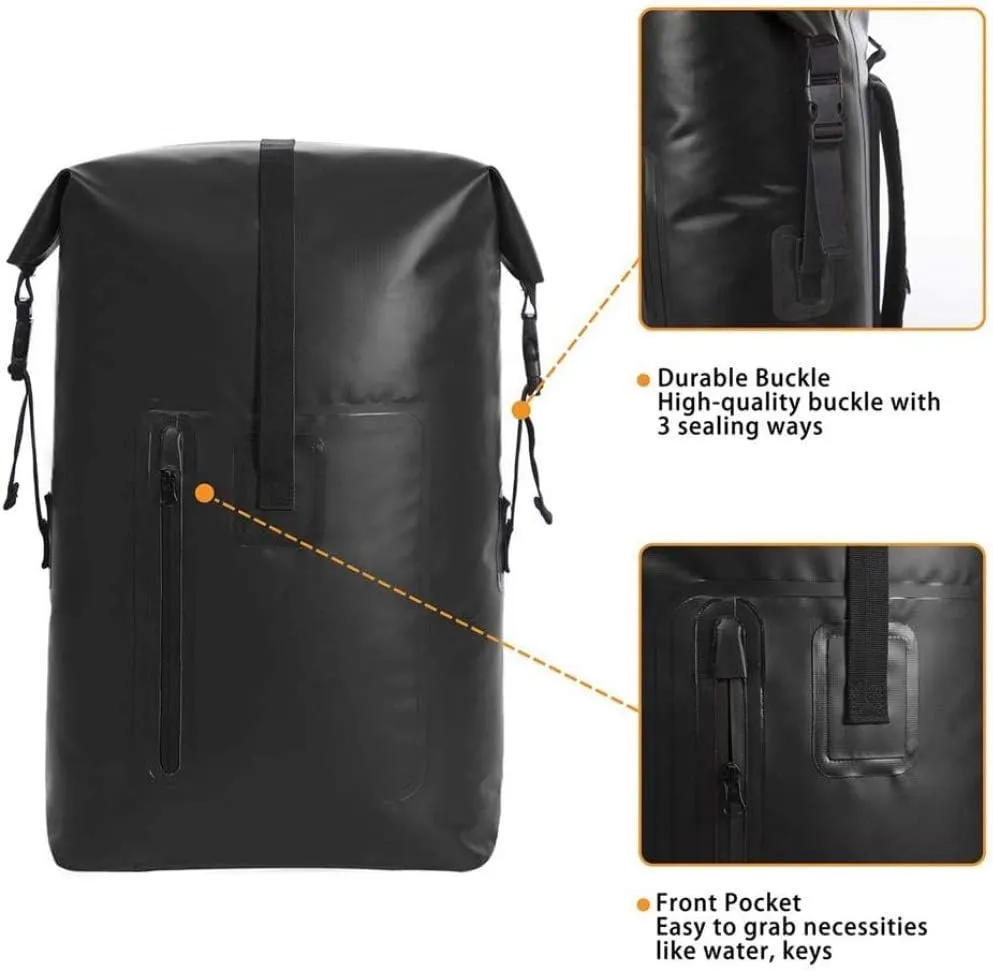 qiuqiu Waterproof Dry Bags Backpack, 40L Heavy Duty Roll-Top Closure Travel Backpack for Boating, Beach, Kayaking, Skiing, Fishing, Camping, Swimming