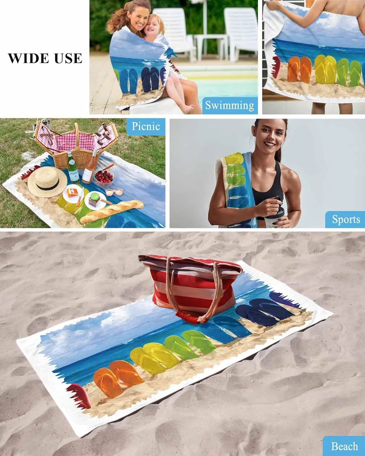 Quick-Drying Microfiber Beach Towel, Coastal Beach Theme Soft Absorbent Bath Shower Towels, Retro Wood Grain Lightweight Portable Towel/Blanket for Travel/Swimming Pool/Camping/Yoga/Gym，35x70 Inch