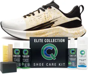 QuickCare Elite Collection - 4 oz Shoe Cleaner & Conditioner, Water & Stain Protection, 2.5 oz Quick Touch White, Brush & Sponge - Complete Shoe Cleaning Set for Sneakers, Leather, and More