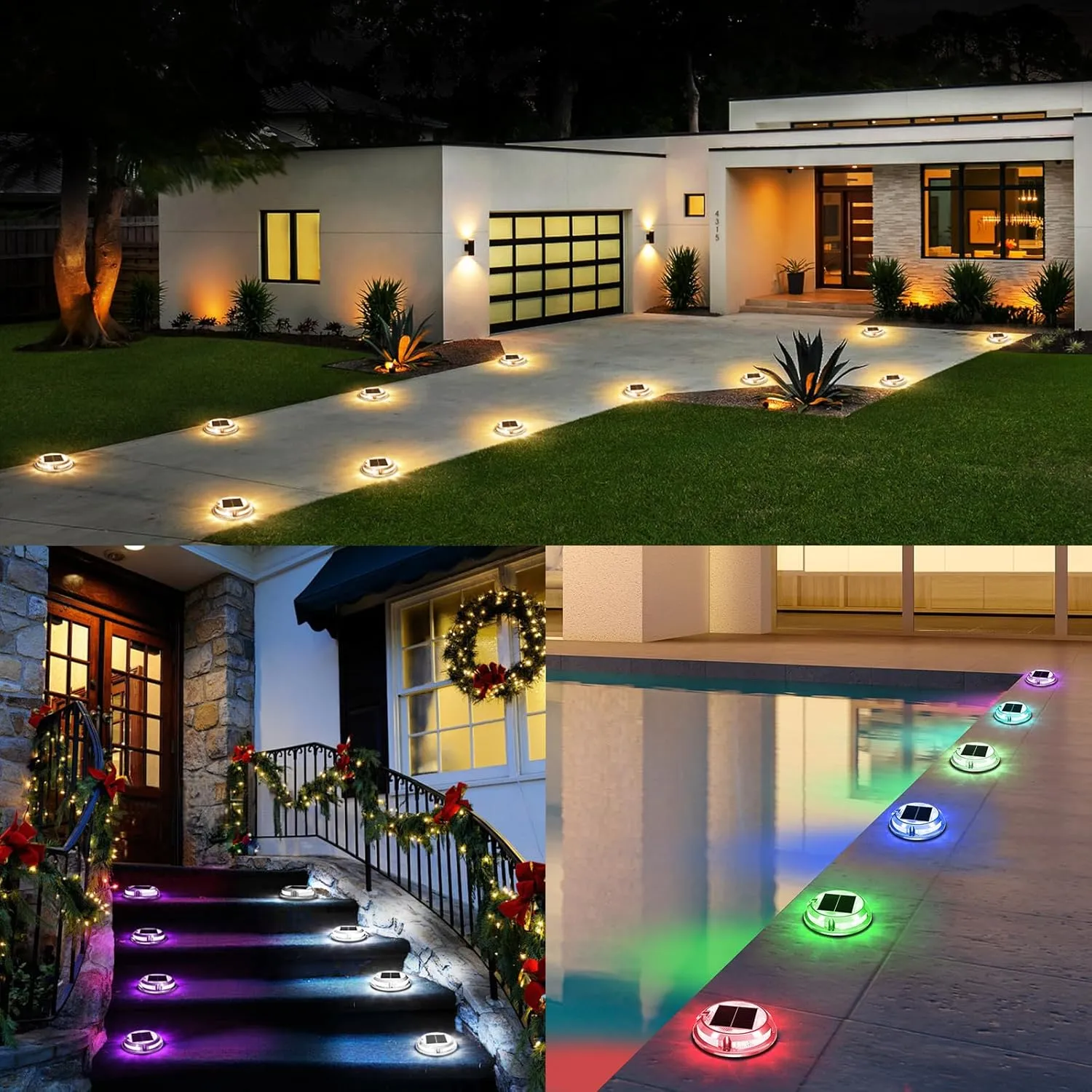 Quntis RGB Solar Deck Lights 8 Pack, 11 Lighting Modes Solar Driveway Lights Outdoor Waterproof IP68, Step Lights for Outside Stair Pathway Walkway
