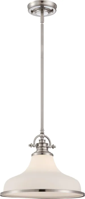 Quoizel Grant Pendant Lighting, 14 Inch 1-Light Brushed Nickel Opal Etched Glass Pendant Light, Hanging Ceiling Light for Kitchen Island, Dining Room, Hallway, Bedroom, Bar, Cafe or Office