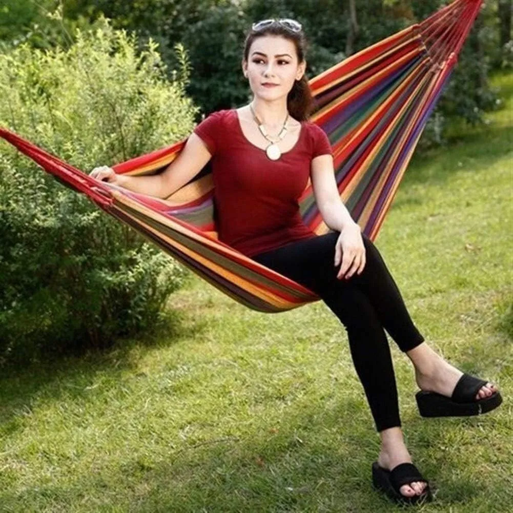 Rainbow Outdoor Leisure Double Foldable Canvas Hanging Bed Ultra Light Camping with Backpack Hanging Chair (Size : 190x150cm)
