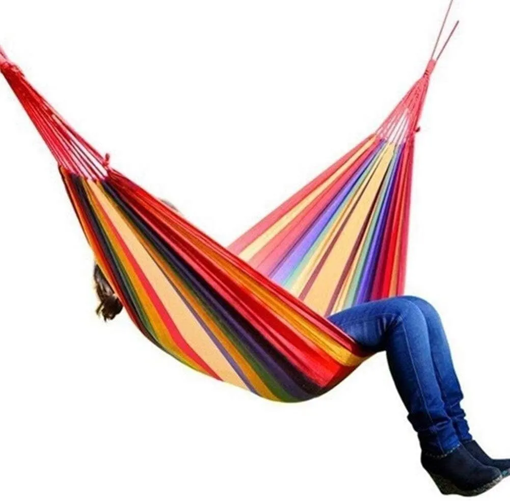 Rainbow Outdoor Leisure Double Foldable Canvas Hanging Bed Ultra Light Camping with Backpack Hanging Chair (Size : 190x150cm)