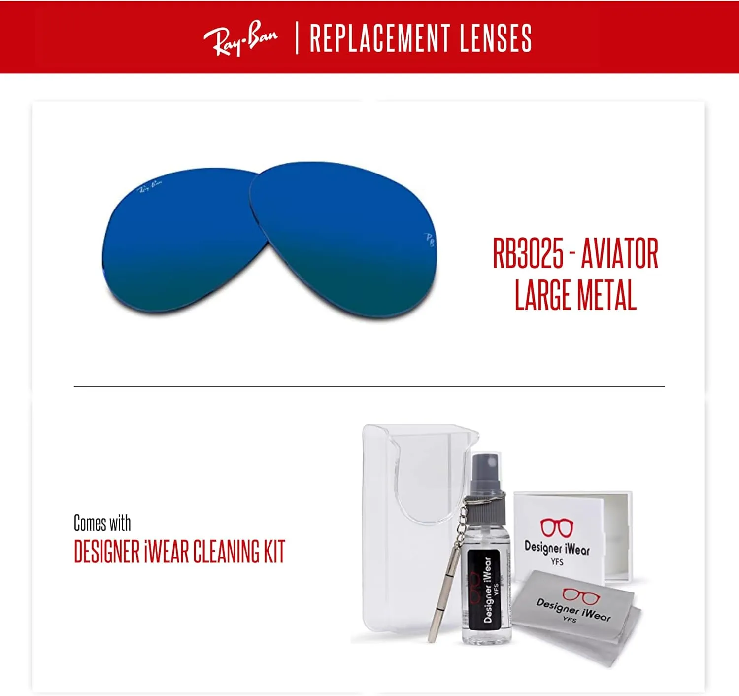 Ray-Ban Original AVIATOR LARGE METAL RB3025 Replacement Lenses   BUNDLE with Designer iWear Care Kit