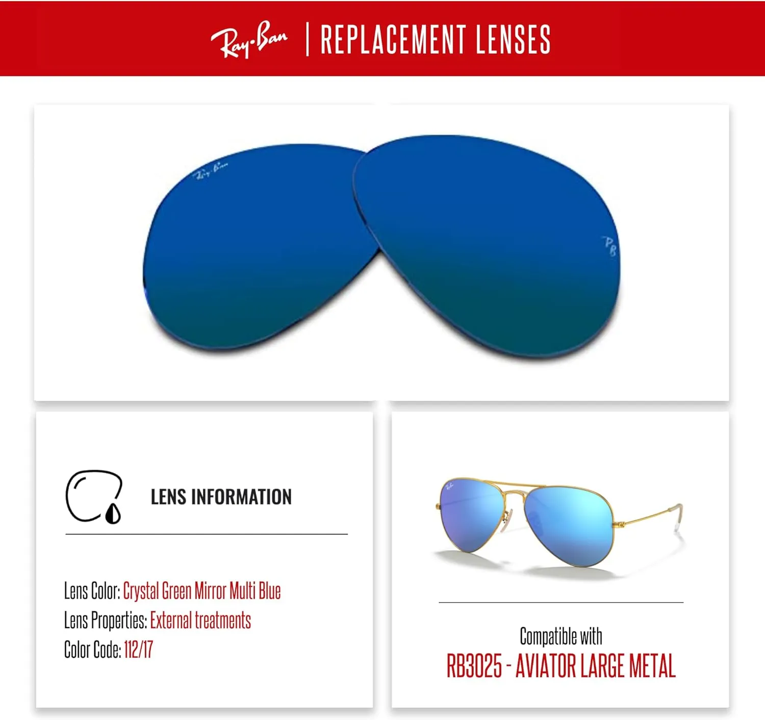 Ray-Ban Original AVIATOR LARGE METAL RB3025 Replacement Lenses   BUNDLE with Designer iWear Care Kit