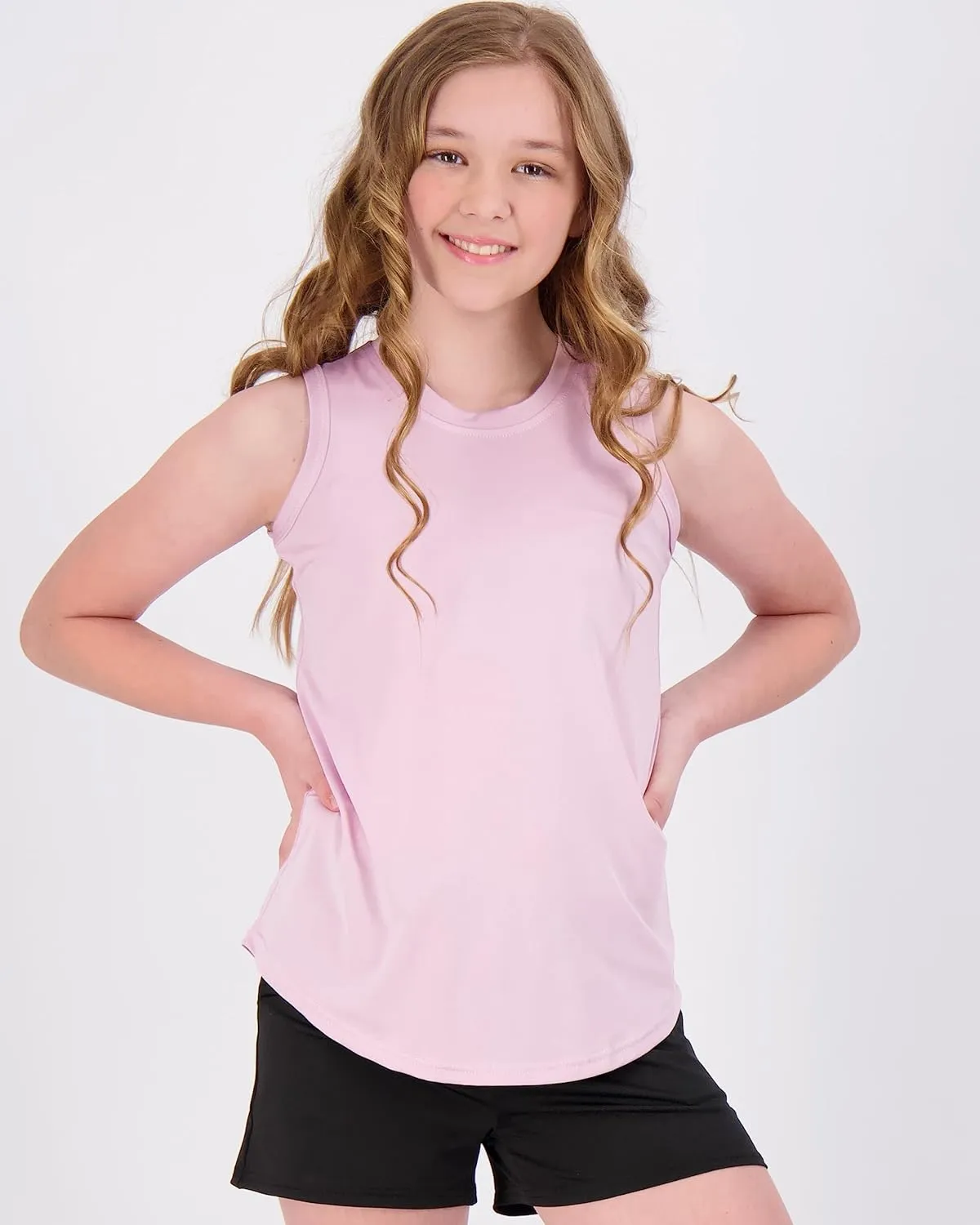 Real Essentials 4 Pack: Girls Active Dry Fit Performance Tank Top