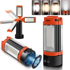 Rechargeable 10000mAh Camping Light, Cordless Work Light with 3 LED Lamp Heads, 2200 Lumens Dimmable Magnetic Emergency Flashlight, Orange