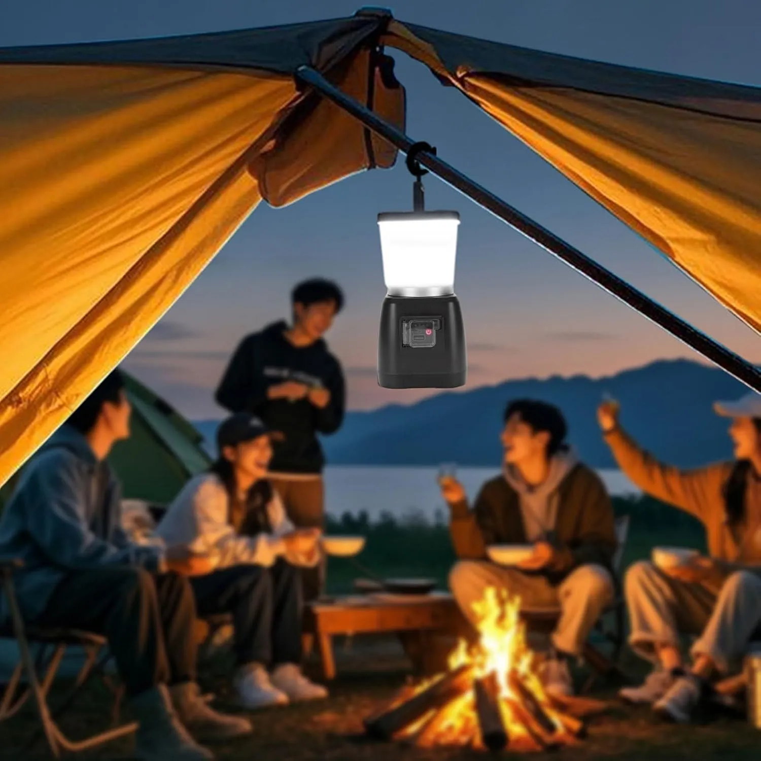 Rechargeable Camping Lantern with Hand Crank Solar Charging, 6000mAh Power Bank, IPX4 Water Proof, Dual Light Modes & Portable Hook for Outdoor Emergencies, Hiking (BLACK)