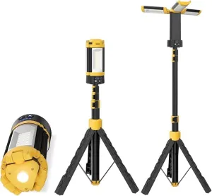 Rechargeable Camping Light with Stand, 83" Tall Portable 3000 Lumens Cordless Work Light with 3 LED Lamps Head & Detachable Tripod, 9AH Battery LED Work Light Dimmable with Travel Bag