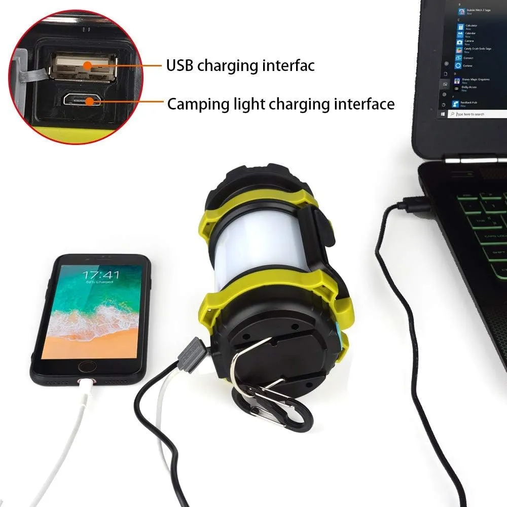 Rechargeable LED Camping Lantern with 6 Modes, High Brightness | 3000mAh Power Bank Light for Hiking | Waterproof Electric Lantern Flashlight Combo - 2PK (Grey/Lime)