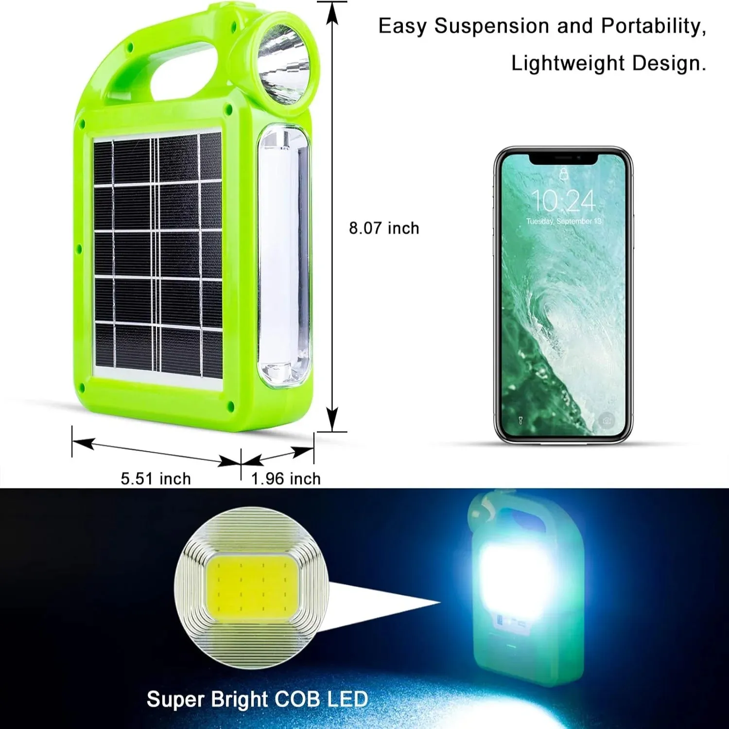 Rechargeable Solar Camping Lantern with LED Flashlight for Emergencies & Survival