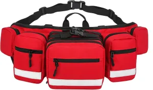 Red First Aid Fanny Pack Large,EMS First Aid Medical Bags,Portable Empty First Aid Bag with Multiple Internal Pockets and Adjustable Belt & Buckle,Ideal for Sport Outdoors,Travel