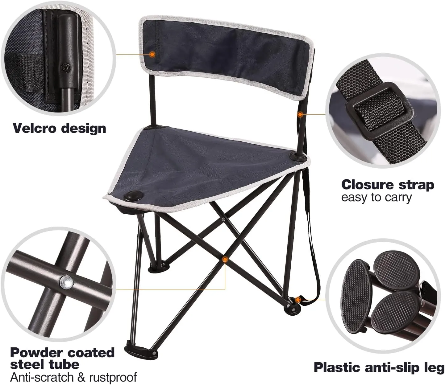 REDCAMP 2 Pack Tripod Camping Chairs Folding Lightweight, Portbal 3 Legged Tripod Stool Seat with Backrest, Small Camping Chair Compact for Adults Fishing Hunting, Dark Blue