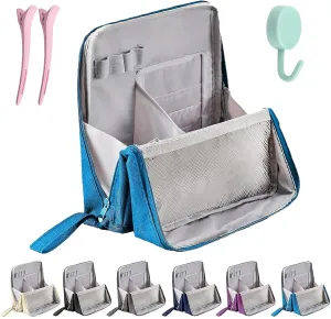 Relevanton Standing Makeup Bag, 2025 New Doresty Standing Makeup Bag Portable, Large Capacity, Multi-purpose Oxford Cloth Standing Makeup Bags with 8 Compartments (Light Blue)