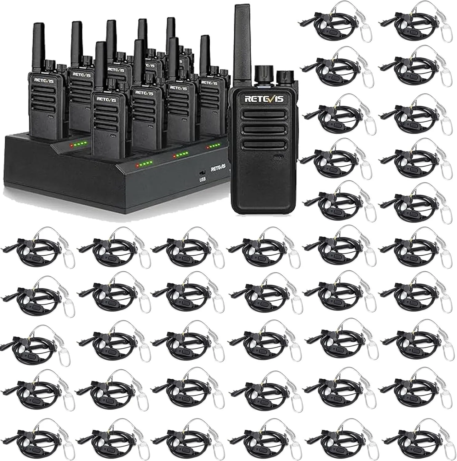 Retevis RT68 2 Way Radio(10 Pack) with Walkie Talkie Earpiece(40 Pack), Long Range Walkie Talkies with 10 Multi Way Charger, Easier Securer Charging, 1200mAh, Compact Handheld Two Way Radios