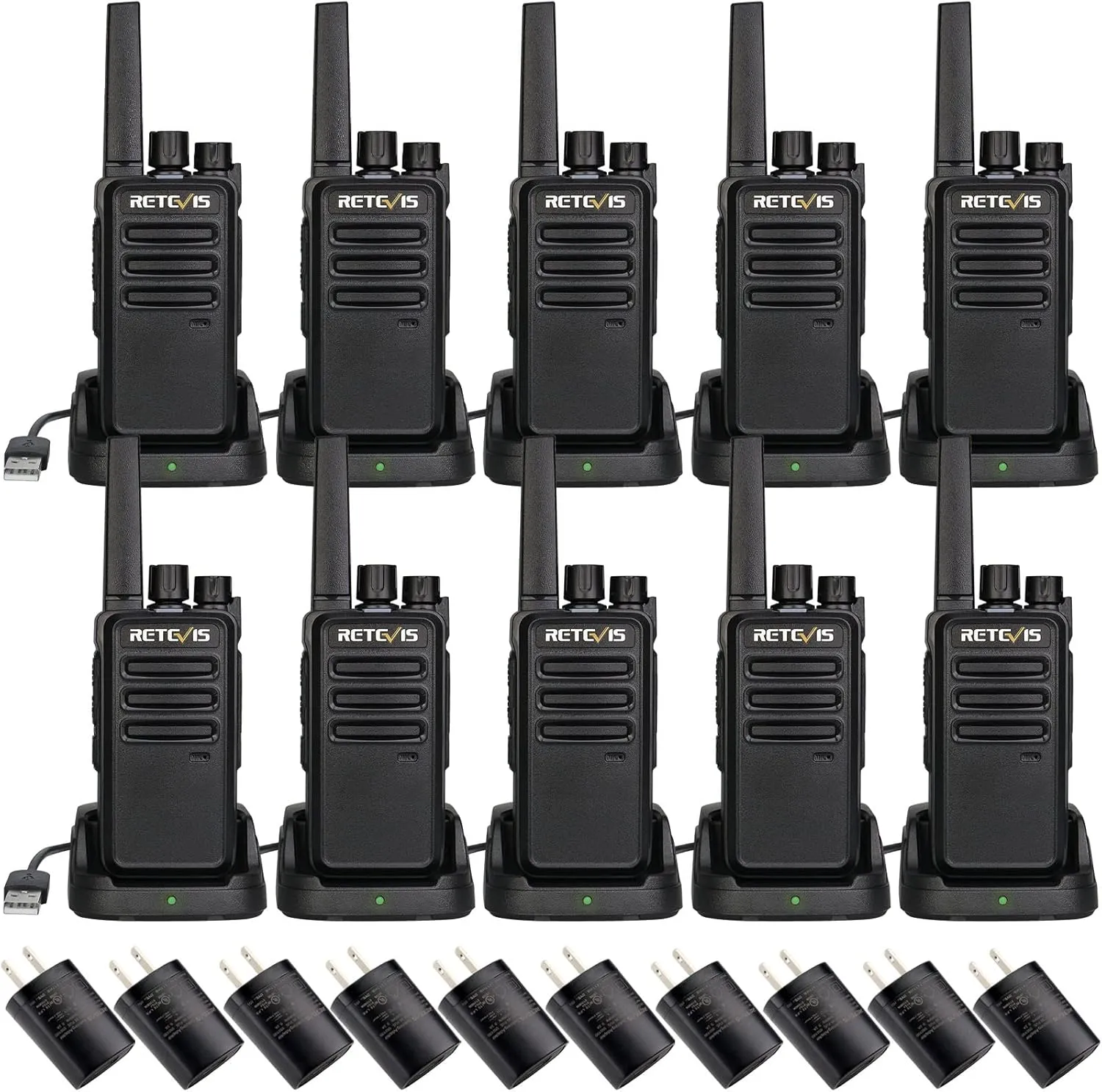 Retevis RT68 Two Way Radio Long Range Walkie Talkies for Adults,Compact, Rugged, Heavy Duty 2 Way Radios Rechargeable with USB Charging Base, for School Restaurant Church Business(10 Pack)