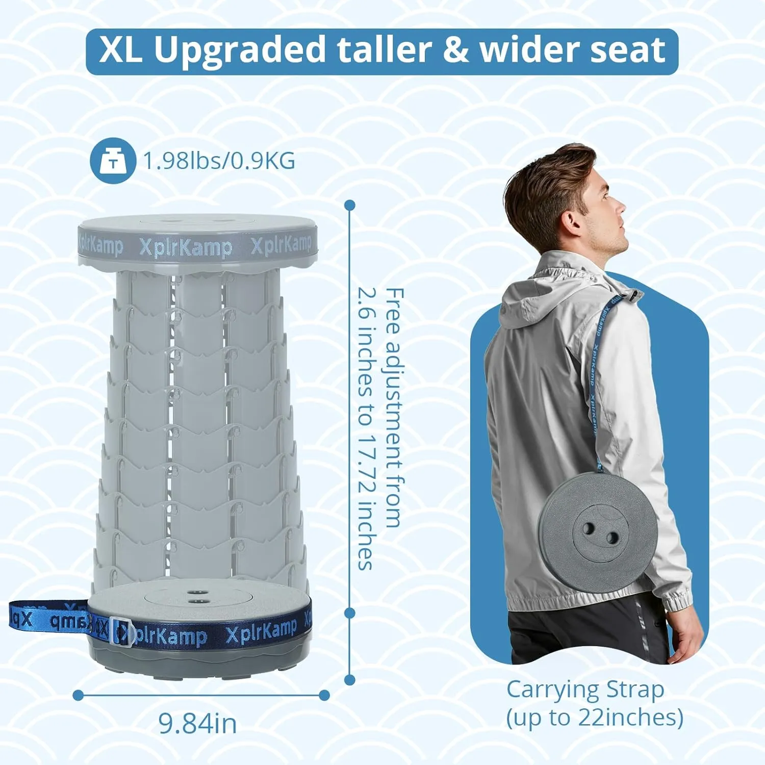 Retractable Folding Stool - Heavy Duty 400 lb Collapsible Portable Stool for Camping, Hiking, Fishing, Indoor/Outdoor with Non-Slip Base and Lightweight Design (Grey, 1-Pack)