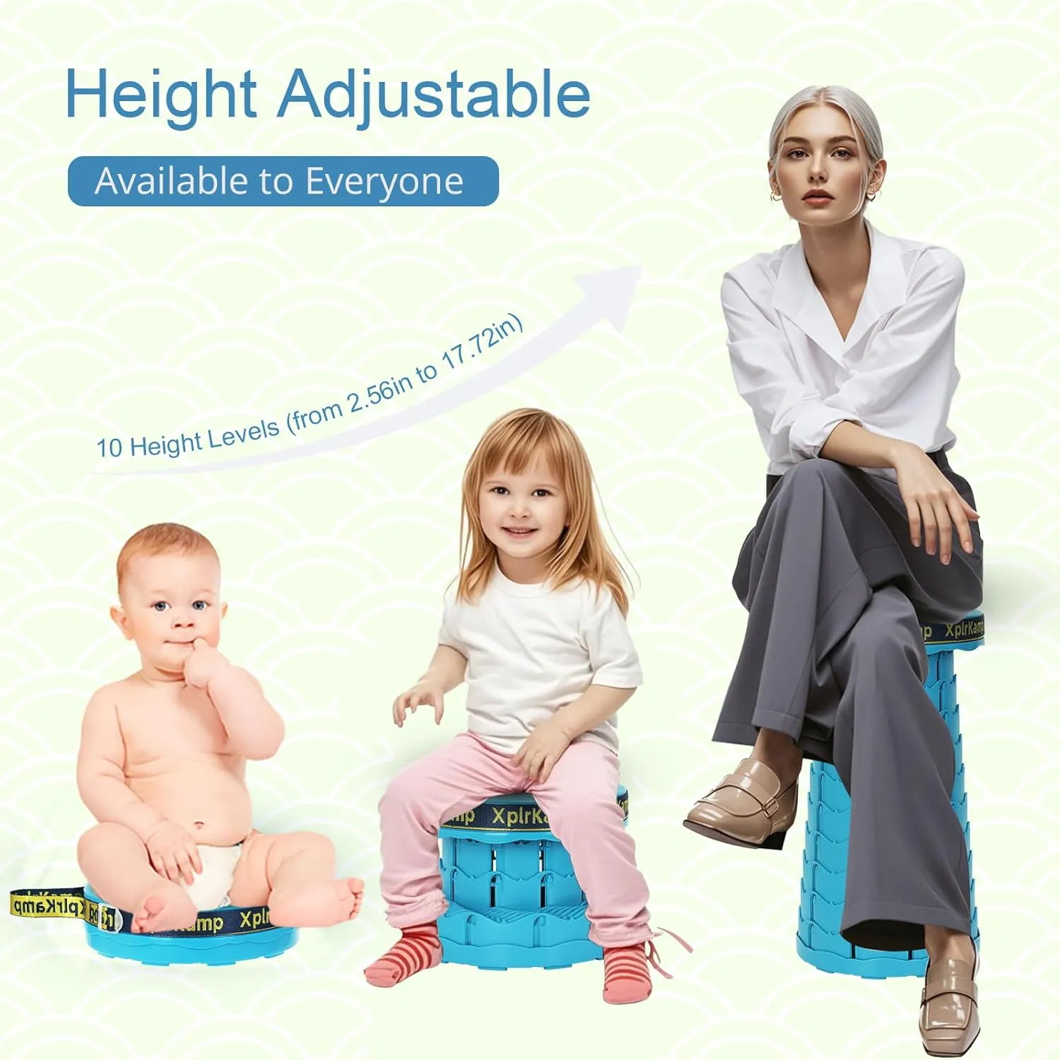 Retractable Folding Stool - Heavy Duty 400 lb Collapsible Portable Stool for Camping, Hiking, Fishing, Indoor/Outdoor with Non-Slip Base and Lightweight Design (Lakeblue, 1-Pack)