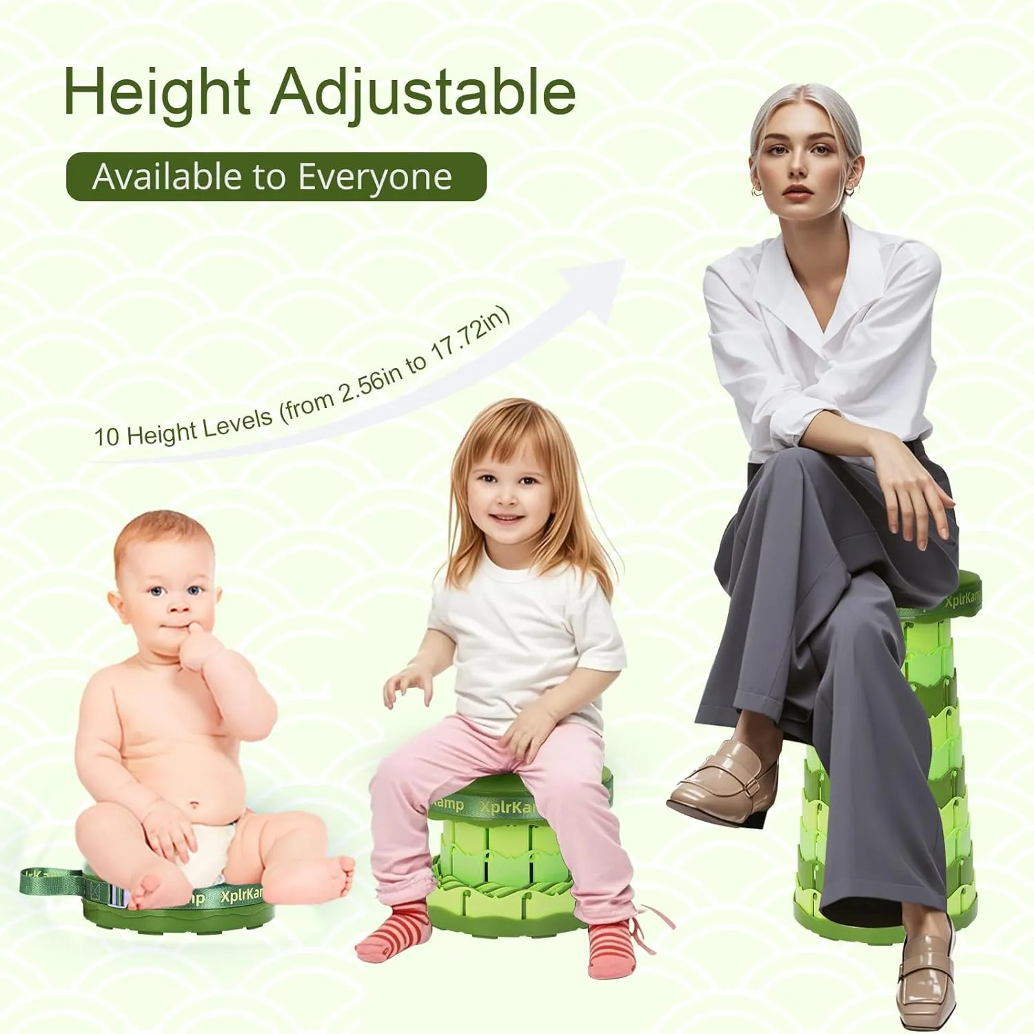 Retractable Folding Stool - Heavy Duty 400 lb Collapsible Portable Stool for Camping, Hiking, Fishing, Indoor/Outdoor with Non-Slip Base and Lightweight Design (Light Green, 1-Pack)