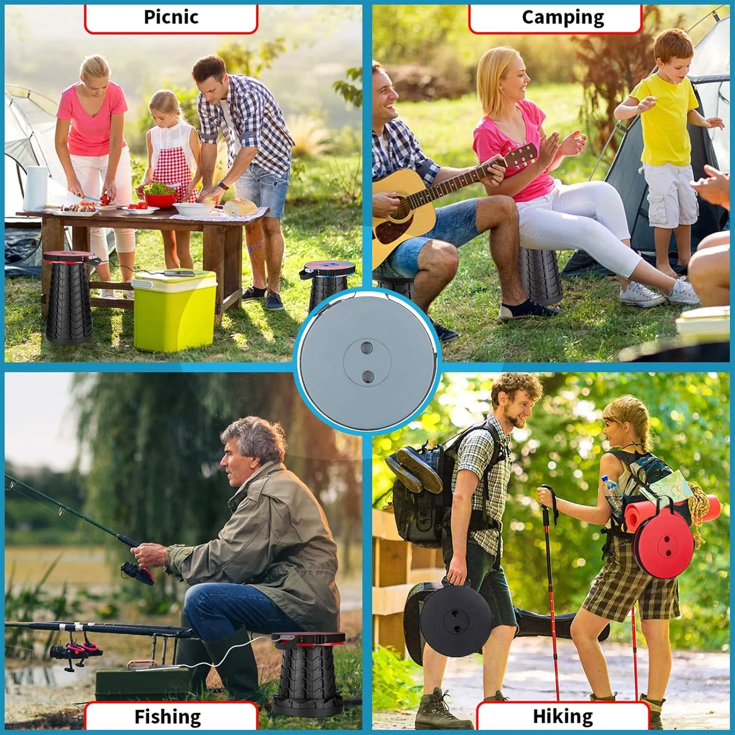 Retractable Folding Stool, Portable Telescoping Stool with Storage Bag Lightweight Sturdy Load Capacity 400lbs, Foldable Camping Stool for Outdoor Fishing Hiking Gardening BBQ