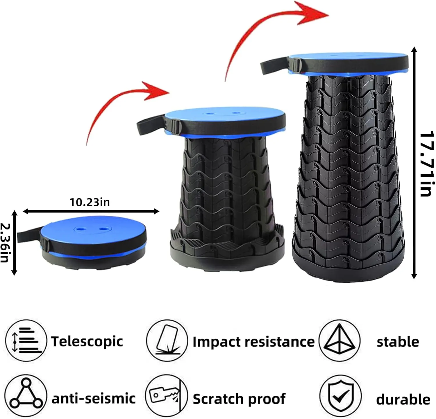 Retractable Folding Stool, Portable Telescoping Stool with Storage Bag Lightweight Sturdy Load Capacity 400lbs, Foldable Camping Stool for Outdoor Fishing Hiking Gardening BBQ