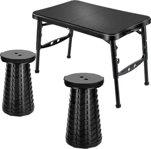 Retractable Folding Table and Stool Set,Portable Camping Foldable Table Lightweight Yet More Sturdy with 2*Adjustable Stool for Picnic Beach Camp,Fishing,Hiking Tours,BBQ,Parties,Outdoor Activitie