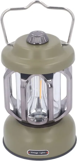 Retro Camping Lantern, Vintage Camping Lamp Type C Rechargeable 3 Modes Dimmable with Hook Waterproof LED Tent Lamp for Garden