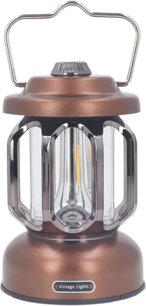 Retro Camping Lantern, Vintage Camping Lamp Type C Rechargeable 3 Modes Dimmable with Hook Waterproof LED Tent Lamp for Garden