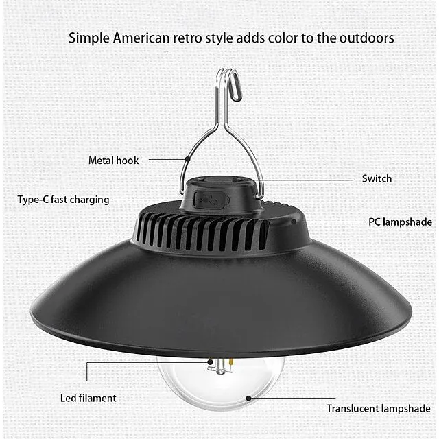 Retro Camping Tent Light 5W Hanging Outoor Atmosphere Filament Bulb Flying Saucer Straw Hat Sphere Outdoor Light