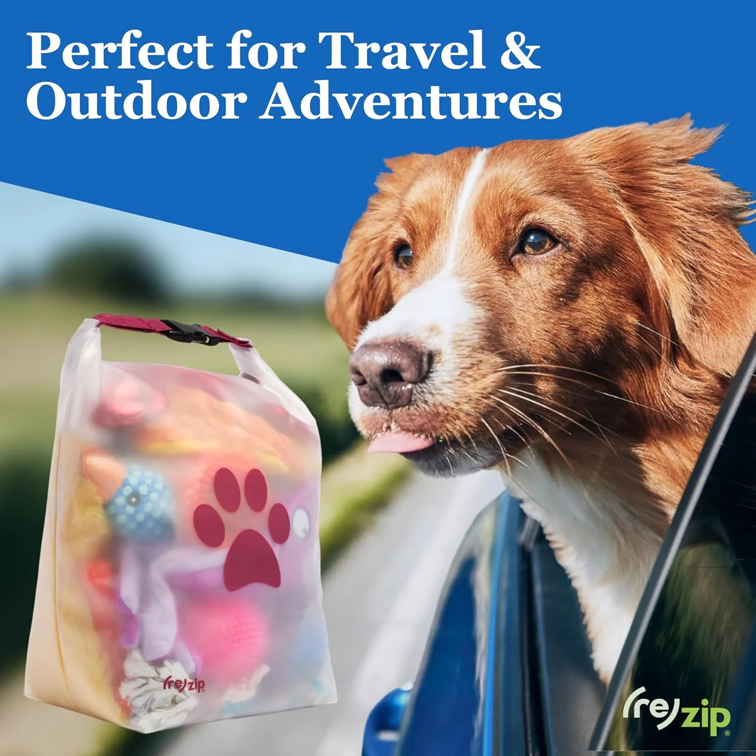 (re)zip Large Roll Top Pet Food Storage Bag 40-Cup, BPA-Free, Food-Grade, Pet-Safe, Freshness Seal for Camping, Travel & Daily Use, Machine Washable, Cobalt Blue