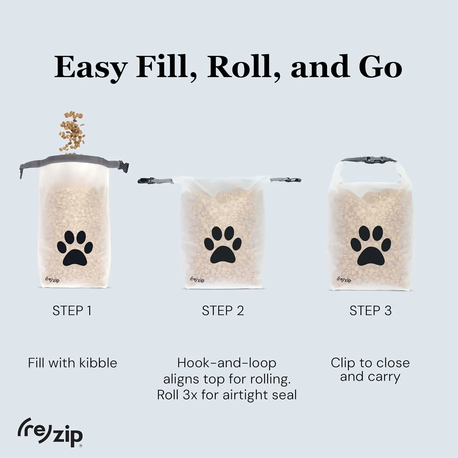 (re)zip Large Roll Top Pet Food Storage Bag 40-Cup, BPA-Free, Food-Grade, Pet-Safe, Freshness Seal for Camping, Travel & Daily Use, Machine Washable, Cobalt Blue